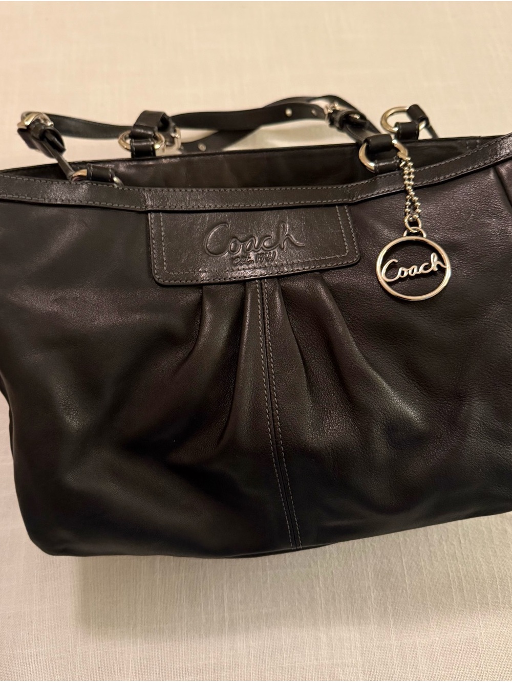 Coach East West Leather Gallery Tote with Signature Charm Y2K